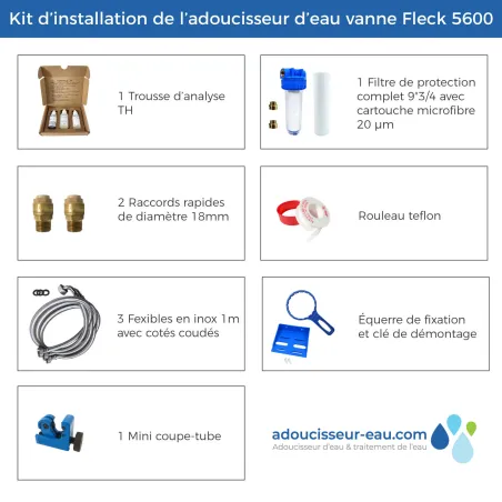 Adoucisseur d'eau 30L Fleck 5600 MC complet avec accessoires