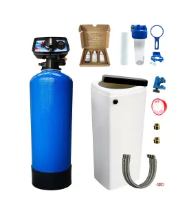 Adoucisseur d'eau bi bloc 16L Fleck 5600 chronométrique mécanique complet avec accessoires