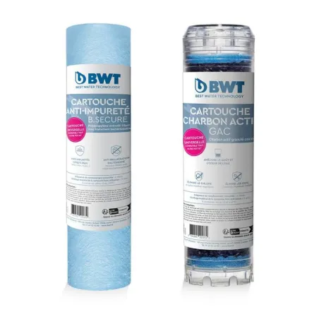 Pack de 2 cartouches filtrantes BWT - Cartouche anti sédiment B SECURE et Cartouche Charbon Actif GAC