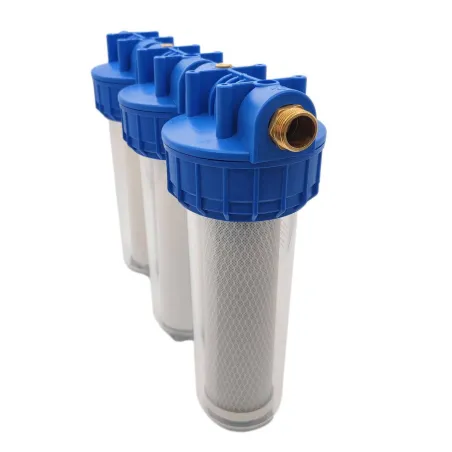 Triple porte filtre 9"3/4 - 20/27 avec cartouche 60 µm + 20µm + filtre 2 en 1 (CA + 5µm)