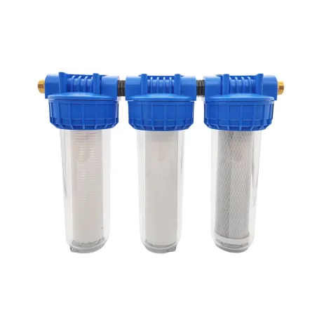 Triple porte filtre 9"3/4 - 20/27 avec cartouche 60 µm + 20µm + filtre 2 en 1 (CA + 5µm)