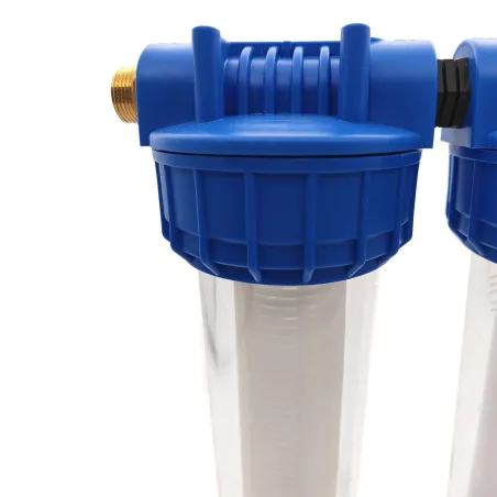 Triple porte filtre 9"3/4 - 20/27 avec cartouche 60 µm + 20µm + filtre 2 en 1 (CA + 5µm)