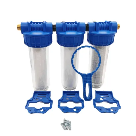 Triple porte filtre 9"3/4 - 20/27 avec cartouche 60 µm + 20µm + filtre 2 en 1 (CA + 5µm)