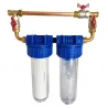 Double porte filtre à eau 9"3/4 - 20/27F bypass laiton + cartouche filtre sédiment 20µm et Polyphosphate