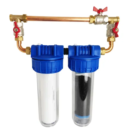 Double porte filtre à eau 9"3/4 - 20/27F bypass laiton + cartouche filtre sédiment 20µm et CA