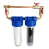 Double porte filtre à eau 9"3/4 - 20/27F bypass laiton + cartouche filtre sédiment 20µm et CA