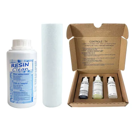Kit Entretien Adoucisseur D'eau - Test TH avec Nettoyant Résine et Cartouche Microfibre 9"3/4