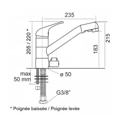 Robinet de cuisine mitigeur 3 voies Dauphin Chromé