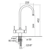 Three-way chrome swan neck mixer tap