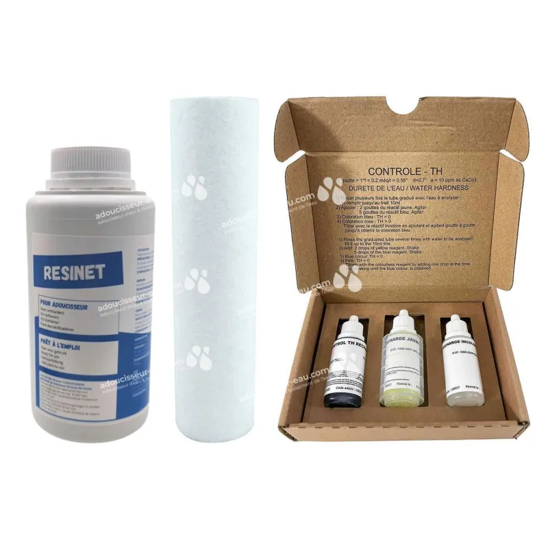 Kit Entretien Adoucisseur d'eau - Test TH, Nettoyant Résine et Cartouche