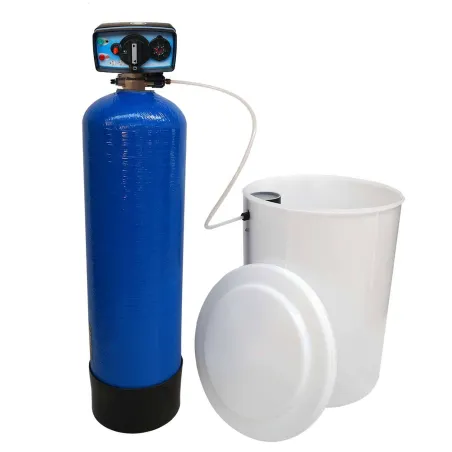 Adoucisseur d'eau bi bloc 50L vanne Fleck 4600 mecanique chronometrique eau chaude complet avec accessoires