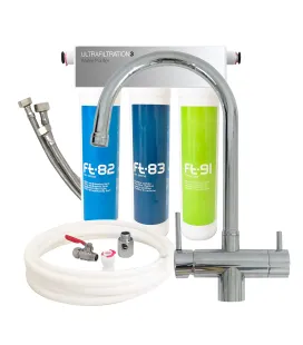 Untertischfilter Trio UF mit verchromter 3-Wege-Schwanenhals-Mischbatterie