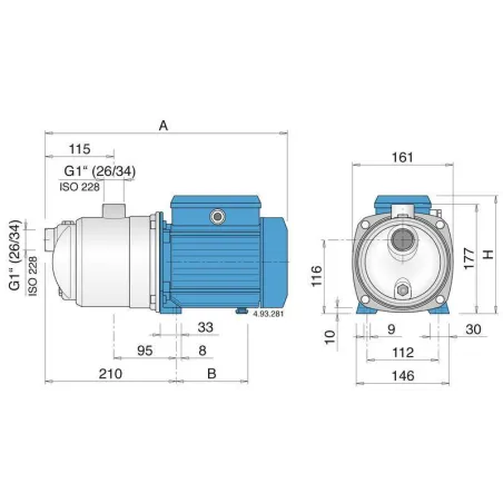 Pompe multicellulaire Calpeda MXPM204P pour robot  230 V - 0,55 Kw