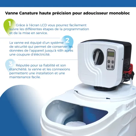 Adoucisseur d'eau 14L Vanne Canature Complet avec Accessoires - 1 à 3 personnes