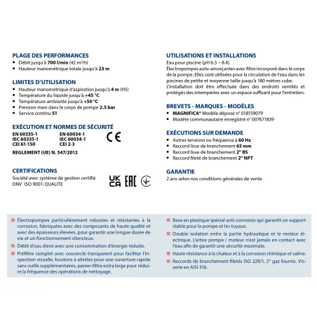 Pompe de filtration piscine Magnifica Pedrollo4M 230v - 1,5 Kw - 30 m3/h