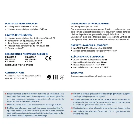 Pompe de filtration piscine Magnifica Pedrollo1 230/400 V - 0,55 Kw - 12 m3/h