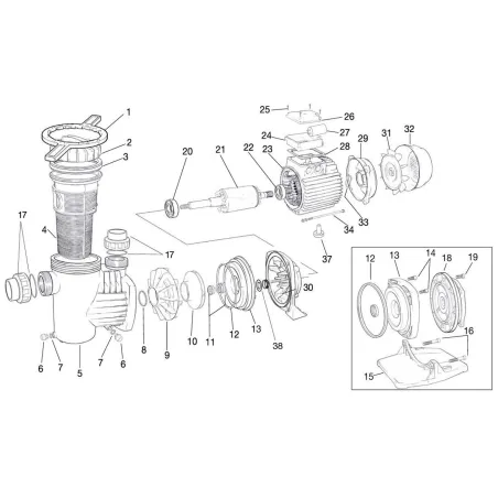 Pompe de filtration piscine Villabella Pedrollo 75 T 230/400 V - 0,55 Kw - 15 m3/h