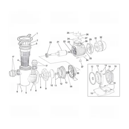 Pompe de filtration piscine Villabella Pedrollo 100 T 230/400 V - 0,75 Kw - 18 m3/h